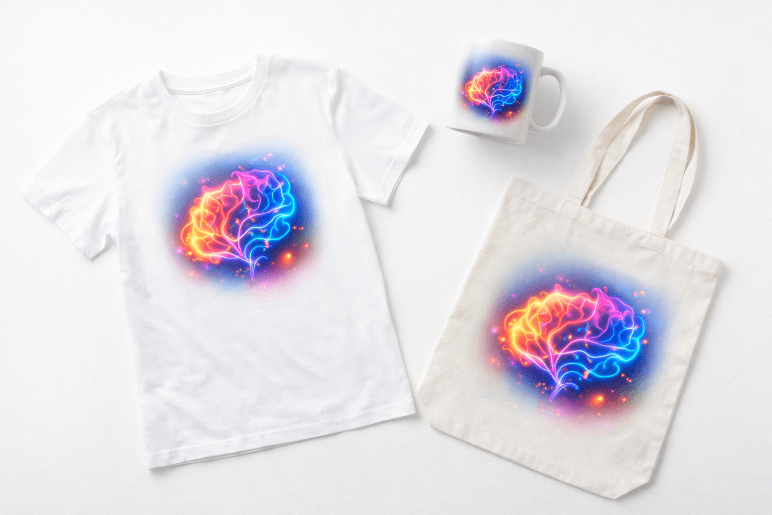 T-shirt and merchandise collection displaying AI art print on demand products