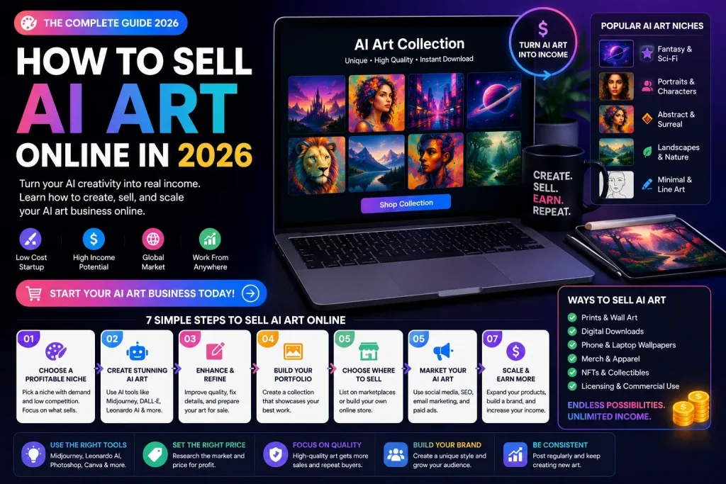 How to Sell AI Art Online in 2026: Etsy, Redbubble & Stock Licensing