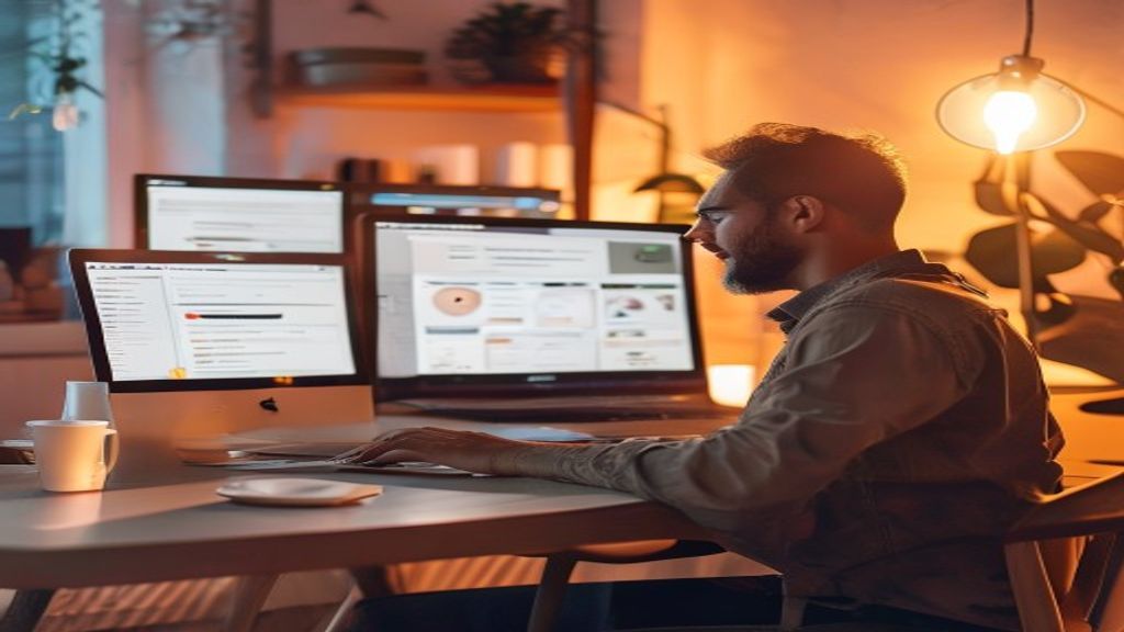 Freelancer setting up AI service gigs on laptop with earnings dashboard